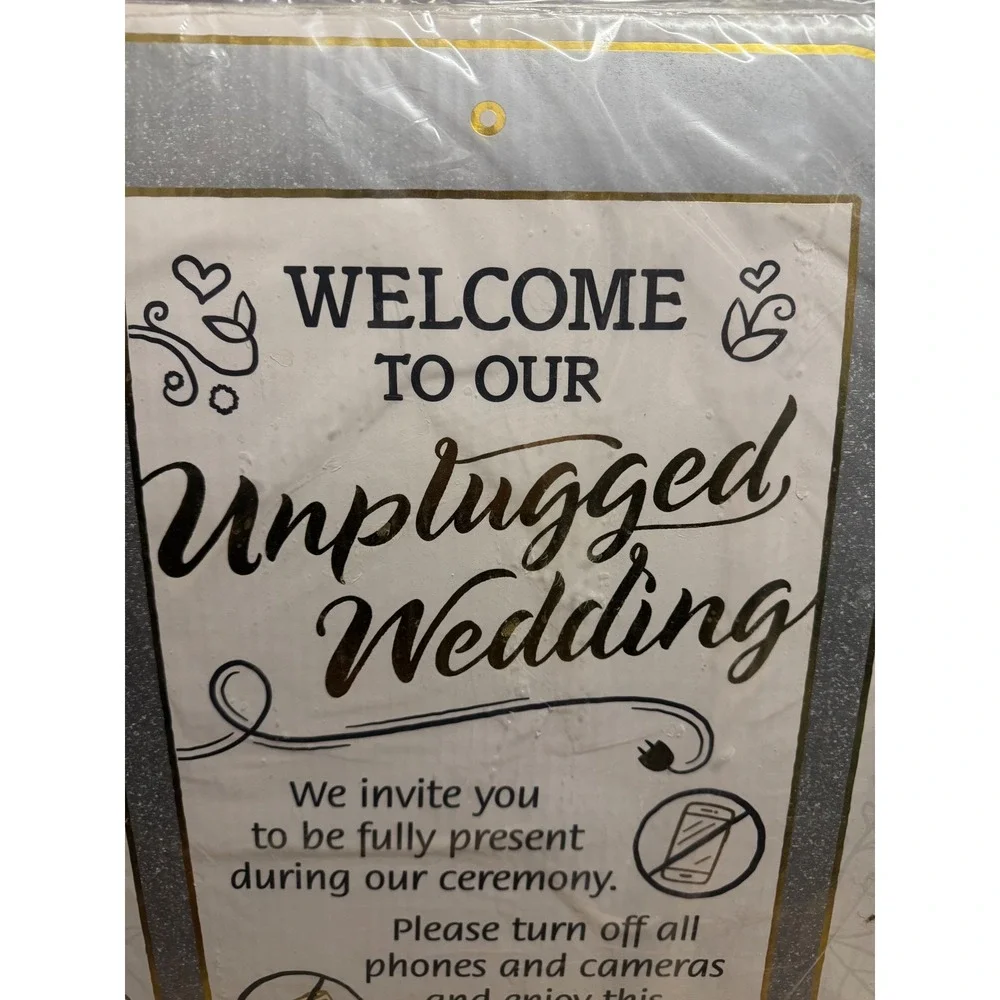 Large Unplugged Cellphone Wedding Sign Cardboard Gold Silver Glitter 13765513